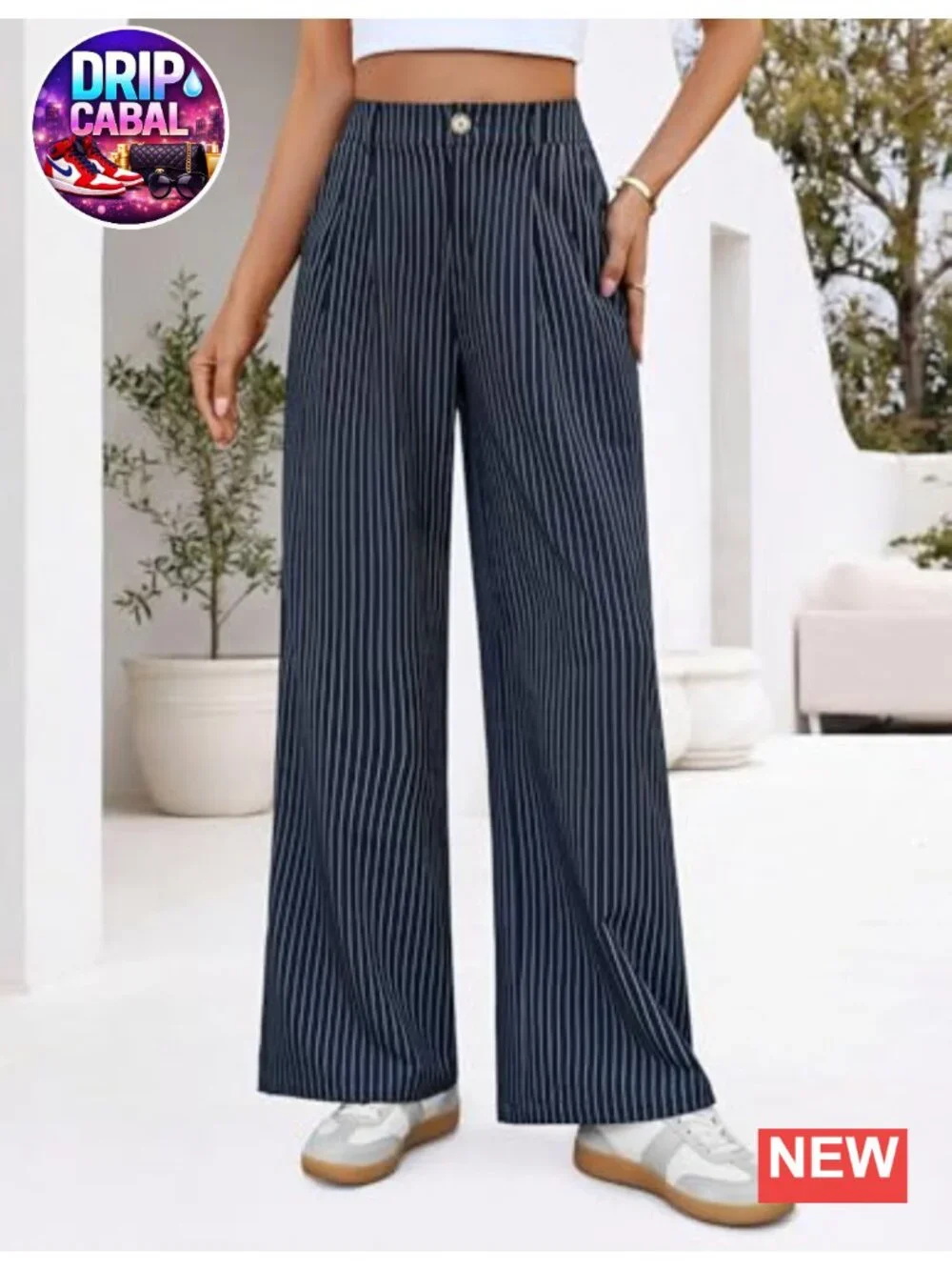 Wide Leg Striped Business Work Pants High Waist Palazzo Slacks Dressy Office